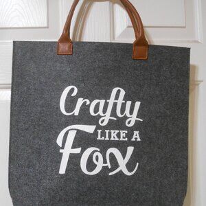 CRAFTY LIKE A FOX GRAY THICK FIRM FELT TOTE BAG W/ 2 FAUX LEATHER HANDLES 15x16"